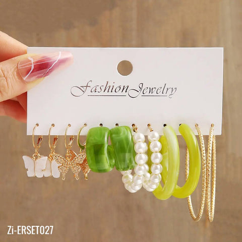 Pearl Acetate Loop Hoop 6 Pairs Earrings