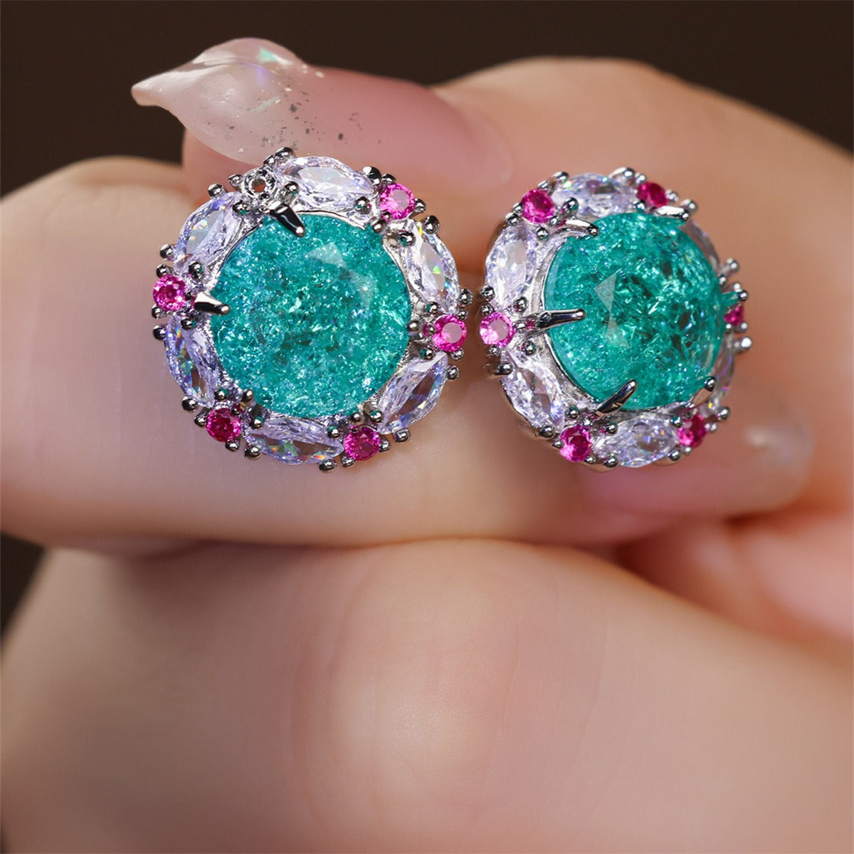 New Style Inlaid Zircon Round Earrings