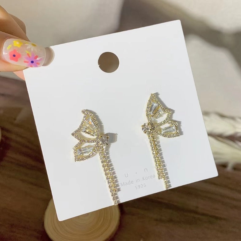 S925 Silver Full Diamond Zircon Butterfly Earrings