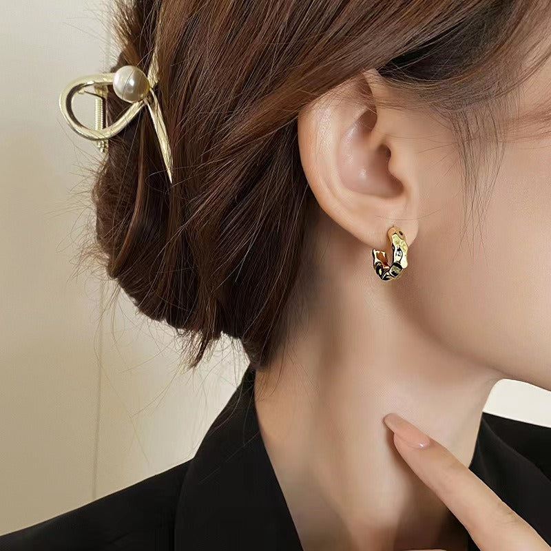 Metal High-Grade Pleated Circle Earrings