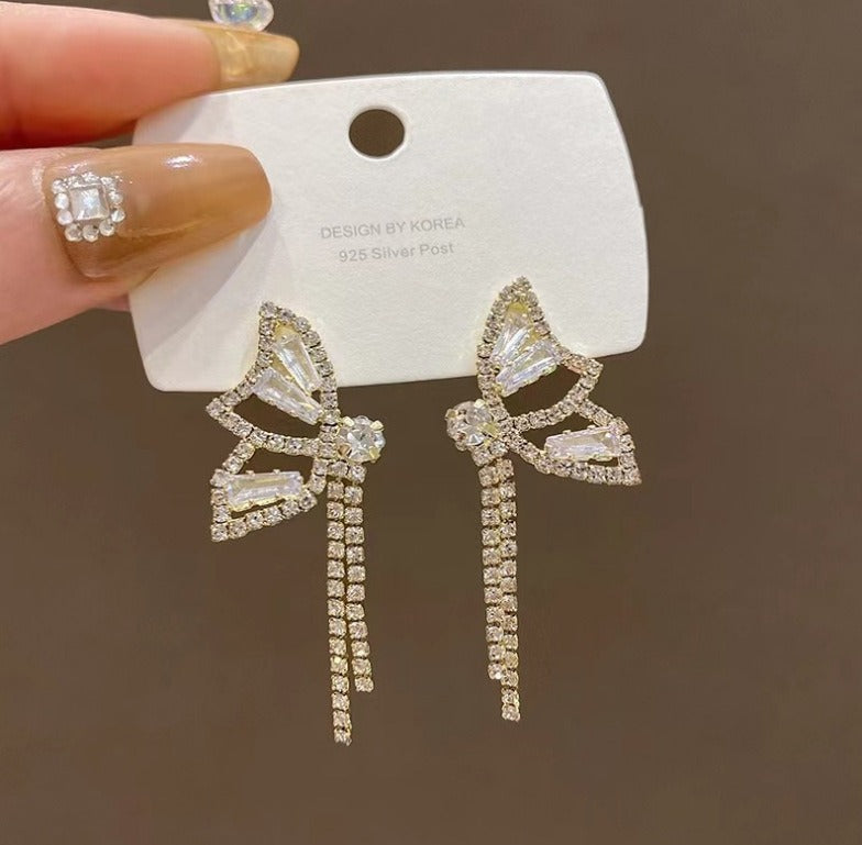 S925 Silver Full Diamond Zircon Butterfly Earrings