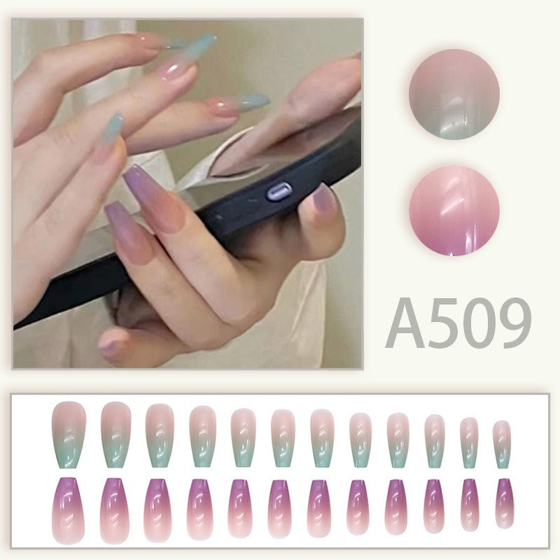 Mandarin Duck Color Ice Transparent Fake Nails  - 24Pcs