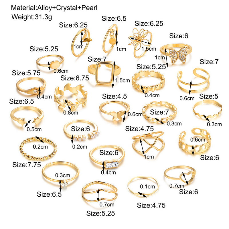 22 pcs Simple Hollow Love Heart Butterfly Rings Set
