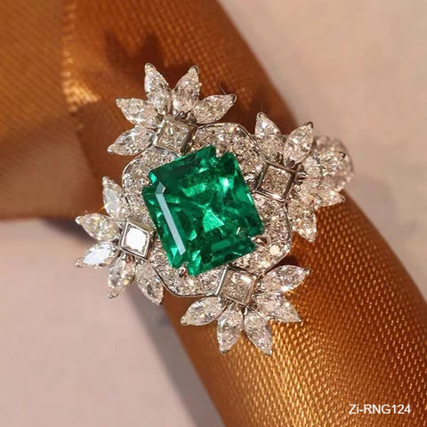 Luxurious Green Flowers AAA Cubic Zirconia Adjustable Ring