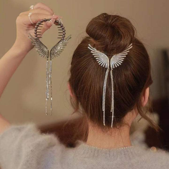 Angel Wings Pearl Rhinestone Tassel Pill Head Ponytail - Zi Collection Hub