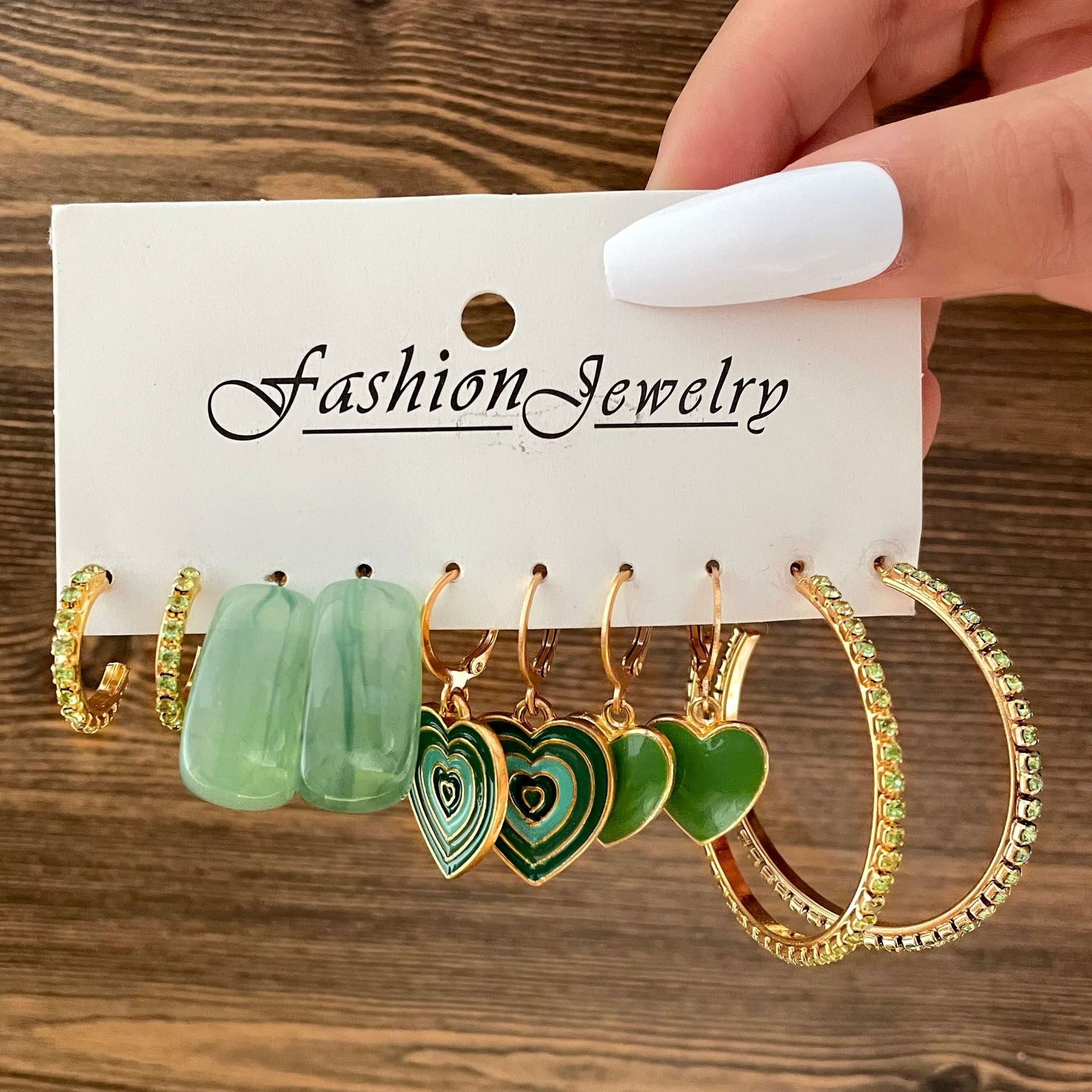 Creative Oil Dropping Heart Stud Earrings-Green - Zi Collection Hub