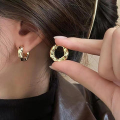 Metal High-Grade Pleated Circle Earrings