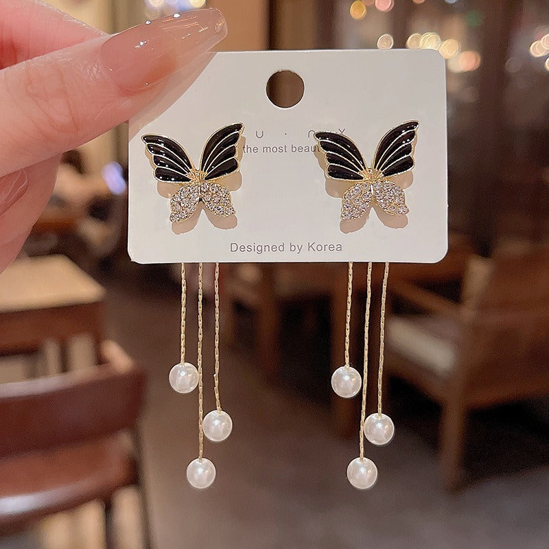 Korean New Black Butterfly Earrings