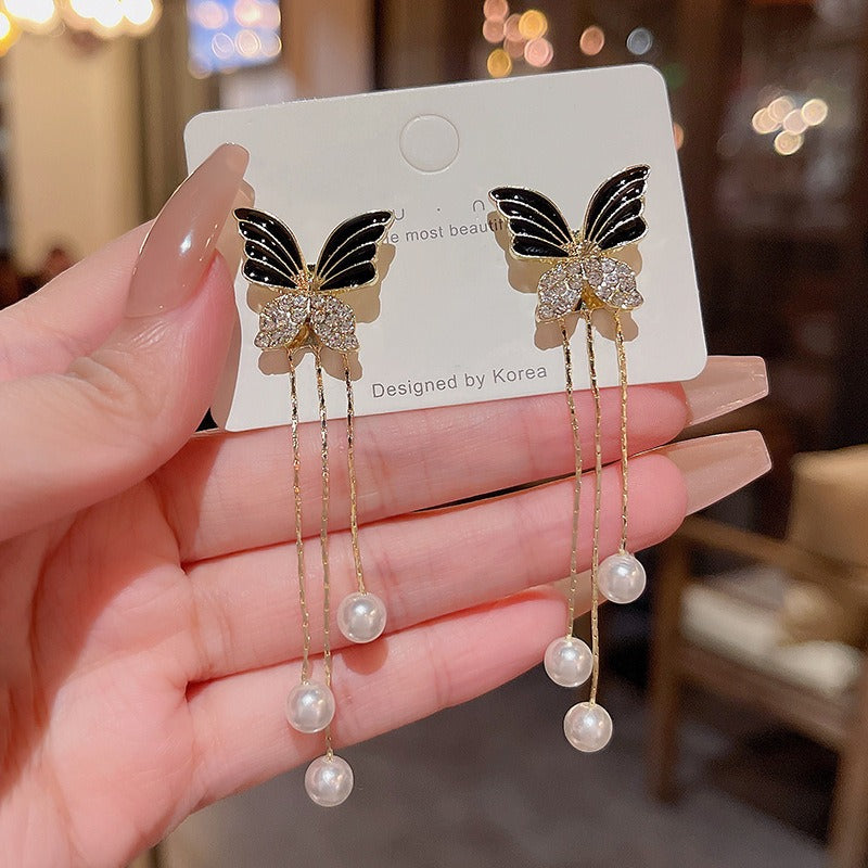Korean New Black Butterfly Earrings