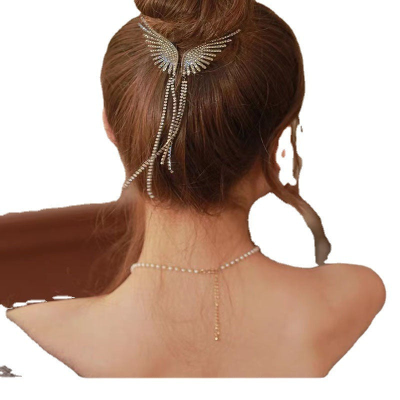 Angel Wings Pearl Rhinestone Tassel Pill Head Ponytail - Zi Collection Hub
