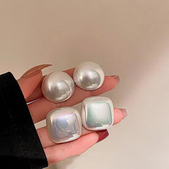 Minimalist Design Round Square Pearl Earrings