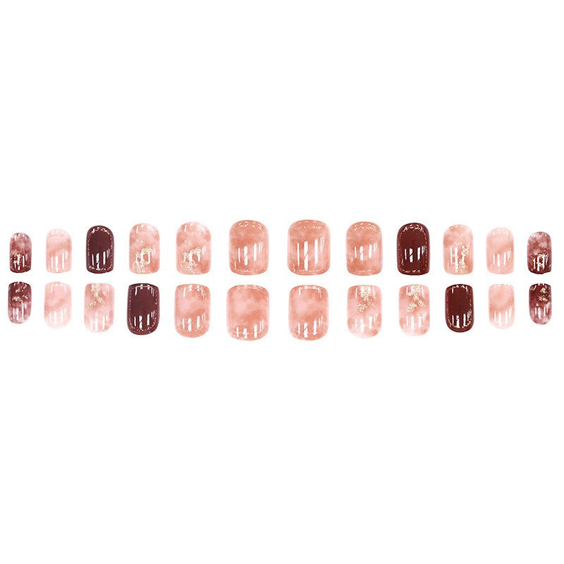 Short Pink Flash Jump Finger Fake Nails - 24Pcs