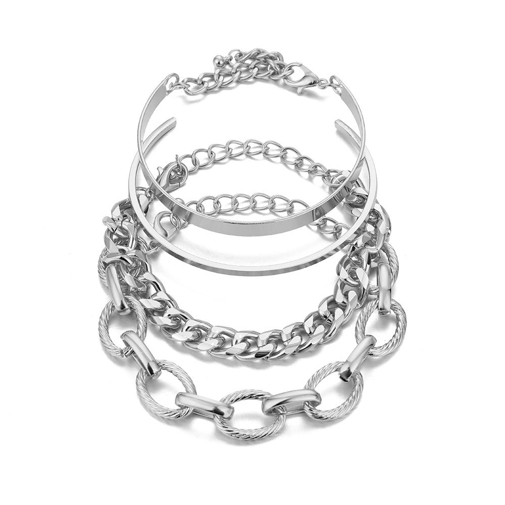 4Pcs Punk Heavy Metal Big Thick Chain Bracelet Set - Zi Collection Hub