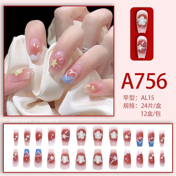 Flower Love Star Sweet Cool Fake Nails  - 24Pcs