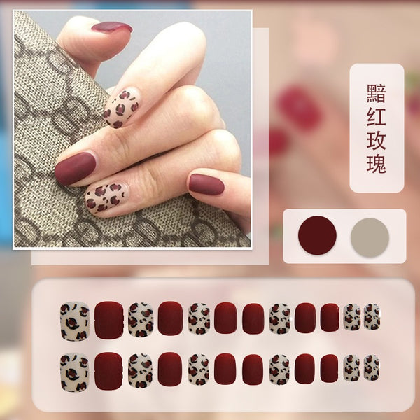 Dark Red Rose Matte Texture Fake Nails  - 24Pcs