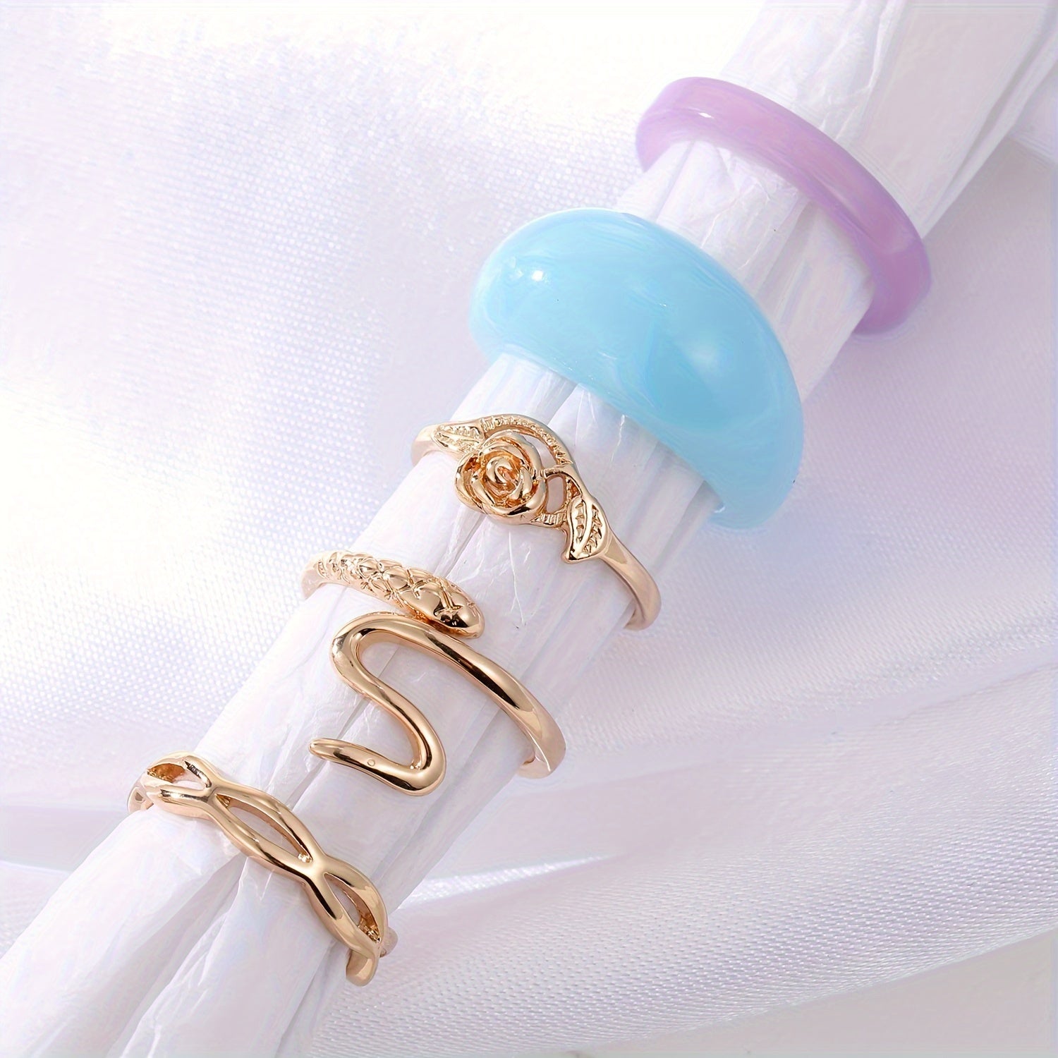 5pcs Exaggerated Resin Mosaic Snake Ring