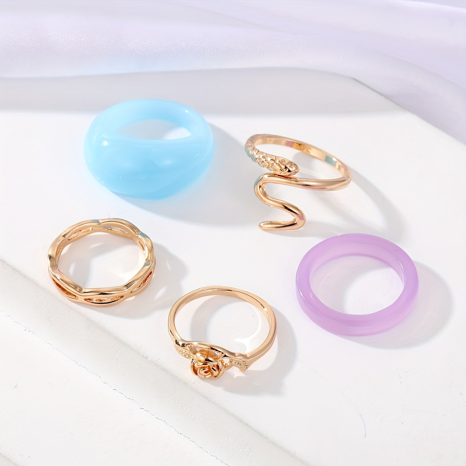 5pcs Exaggerated Resin Mosaic Snake Ring