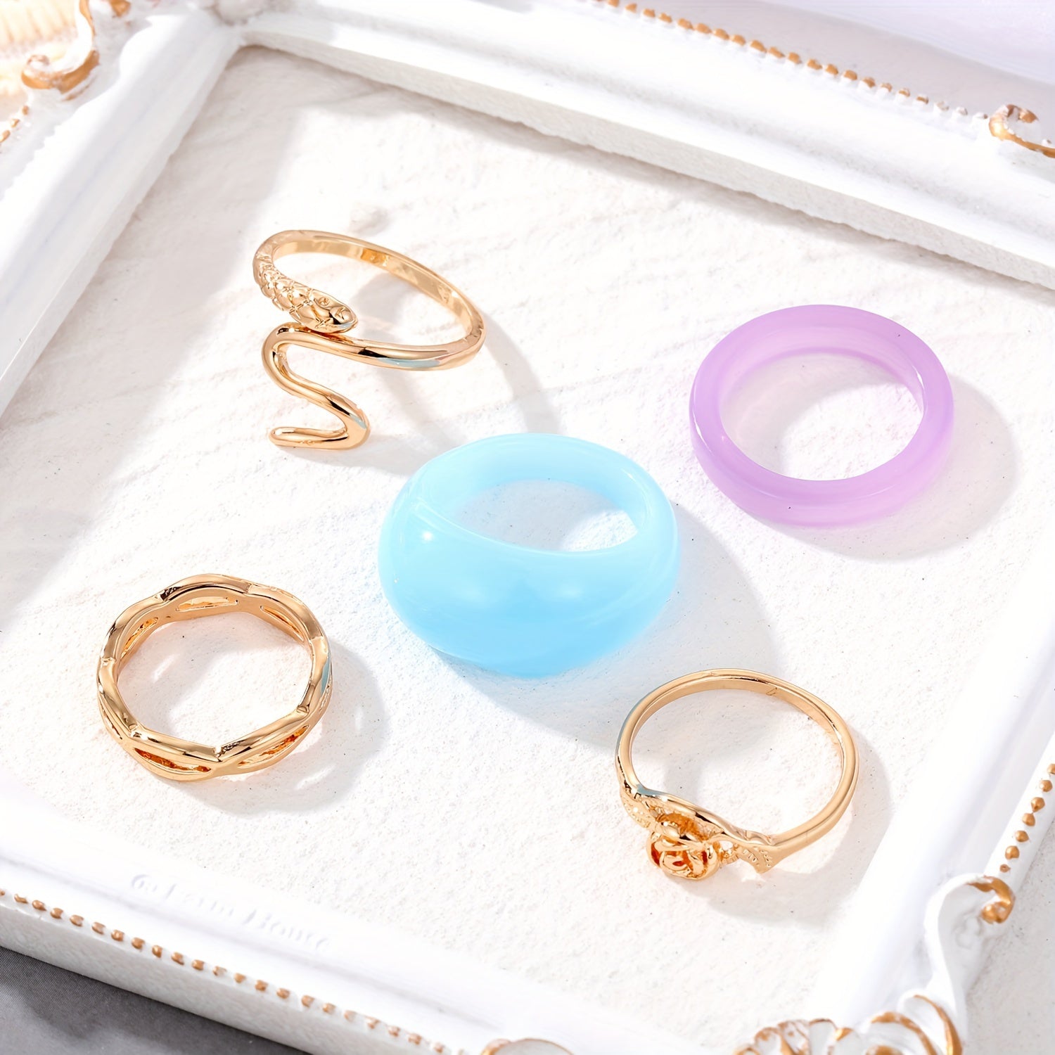 5pcs Exaggerated Resin Mosaic Snake Ring