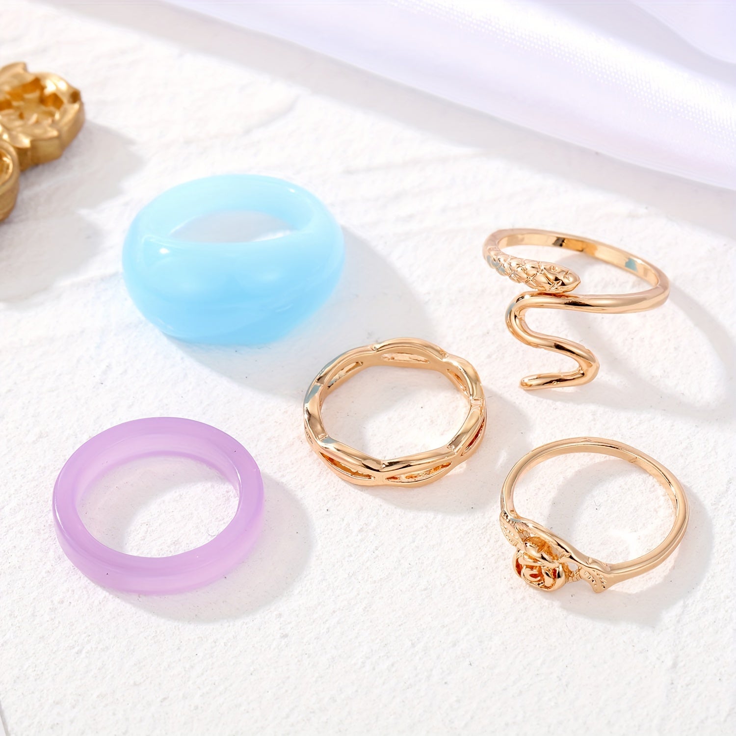 5pcs Exaggerated Resin Mosaic Snake Ring