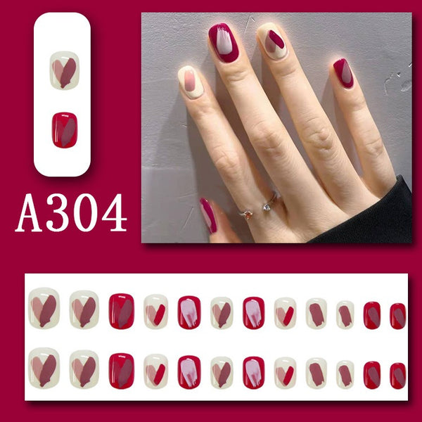 Red Purple Heart White Jump finger Fake Nails  - 24Pcs