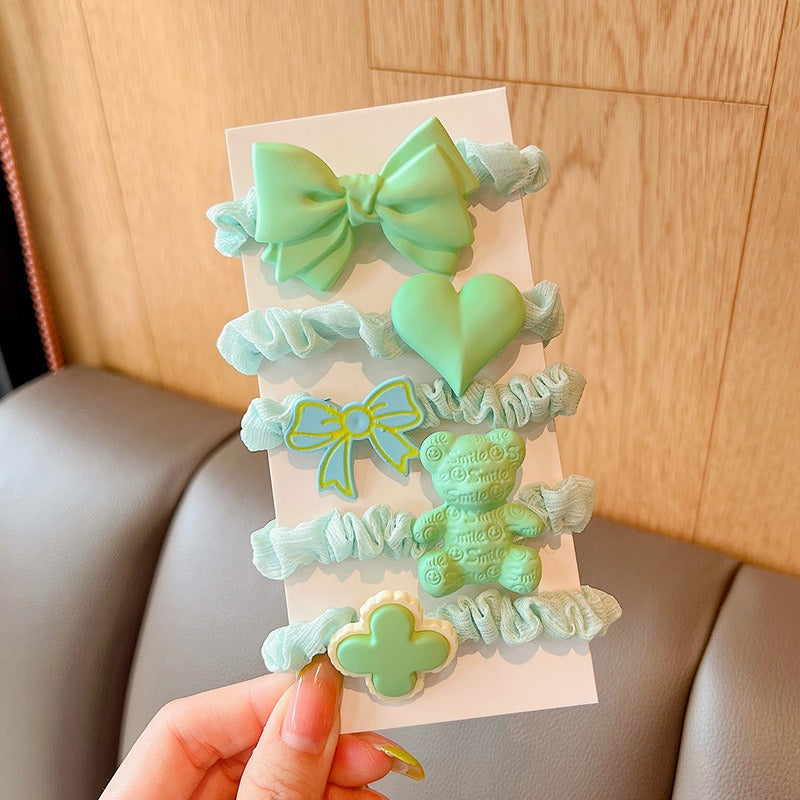 5Pcs Sweet Candy Flowers Bowknot Hair Ropes For Kids - Zi Collection Hub