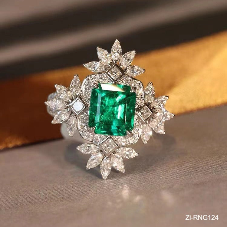 Luxurious Green Flowers AAA Cubic Zirconia Adjustable Ring - Zi Collection Hub