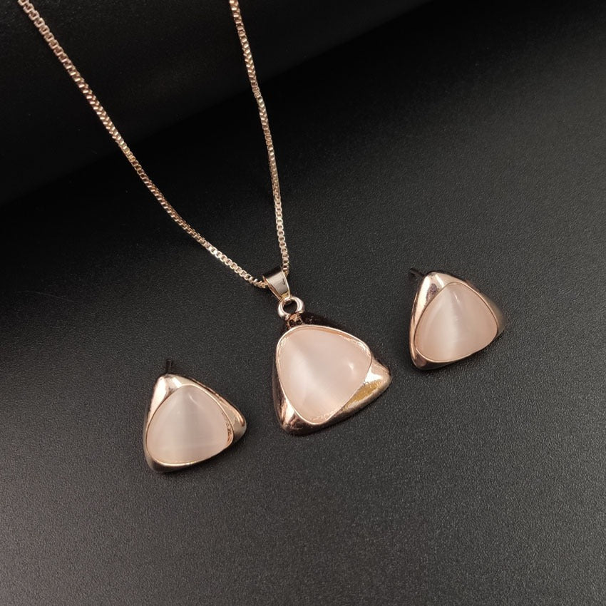 Vintage Luxury Silver/Gold Color Opal Stone Pendant Necklace and Earring Set - Zi Collection Hub