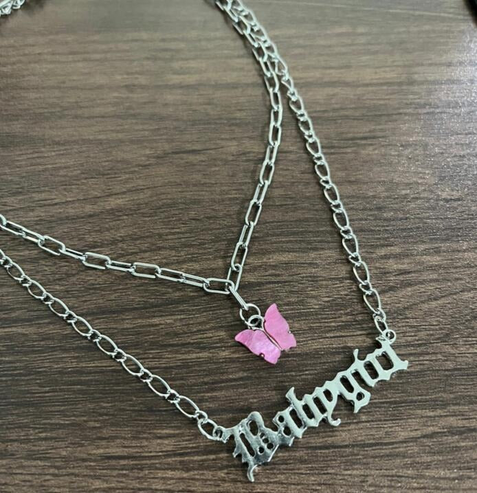 Acrylic Butterfly 2 Layers Chain Choker Silver - Zi Collection Hub