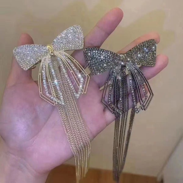 Tassel Rhinestone Autumn and winter Butterfly Bow Hairpin