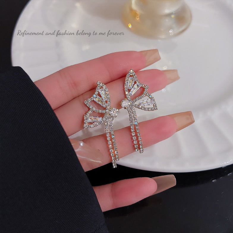 S925 Silver Full Diamond Zircon Butterfly Earrings