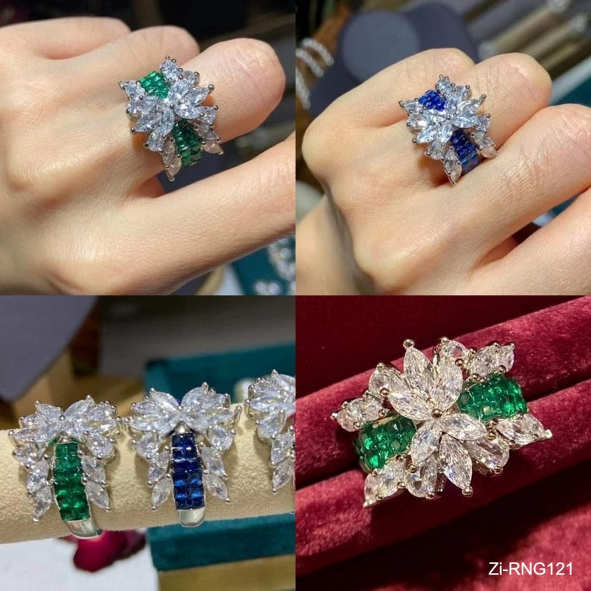 Blue Green Stone AAA Cubic Zirconia Adjustable Ring - Zi Collection Hub