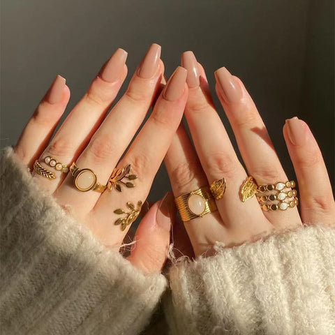 Autumn and Winter Milk Tea Fake Nails - 24Pcs