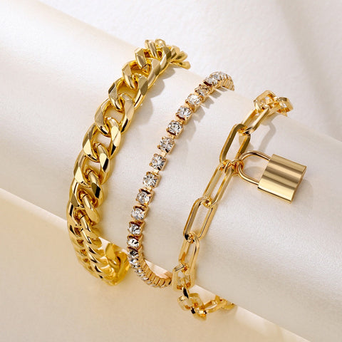 Fashion Retro Lock-Shaped Mixed Chain Bracelet
