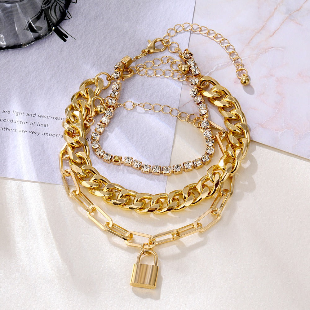 Fashion Retro Lock-Shaped Mixed Chain Bracelet