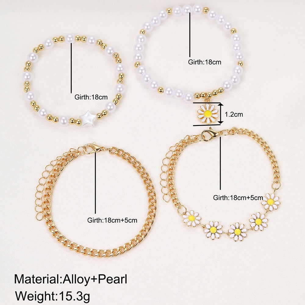 Gold Bead Pearl Bracelet Set 4-Piece