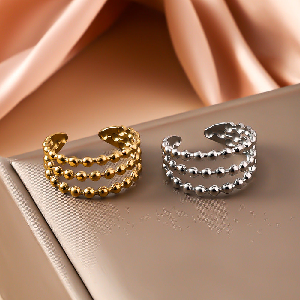 SRNG-39 - Beaded Chain Stainless Steel Ring - Adjustable