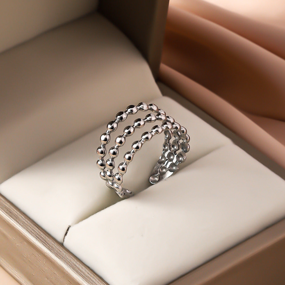 SRNG-39 - Beaded Chain Stainless Steel Ring - Adjustable