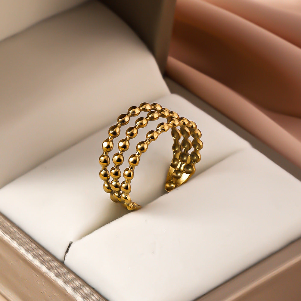 SRNG-39 - Beaded Chain Stainless Steel Ring - Adjustable