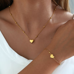 SJWSET01 - Beaded Heart Bracelet & Necklace Stainless Steel