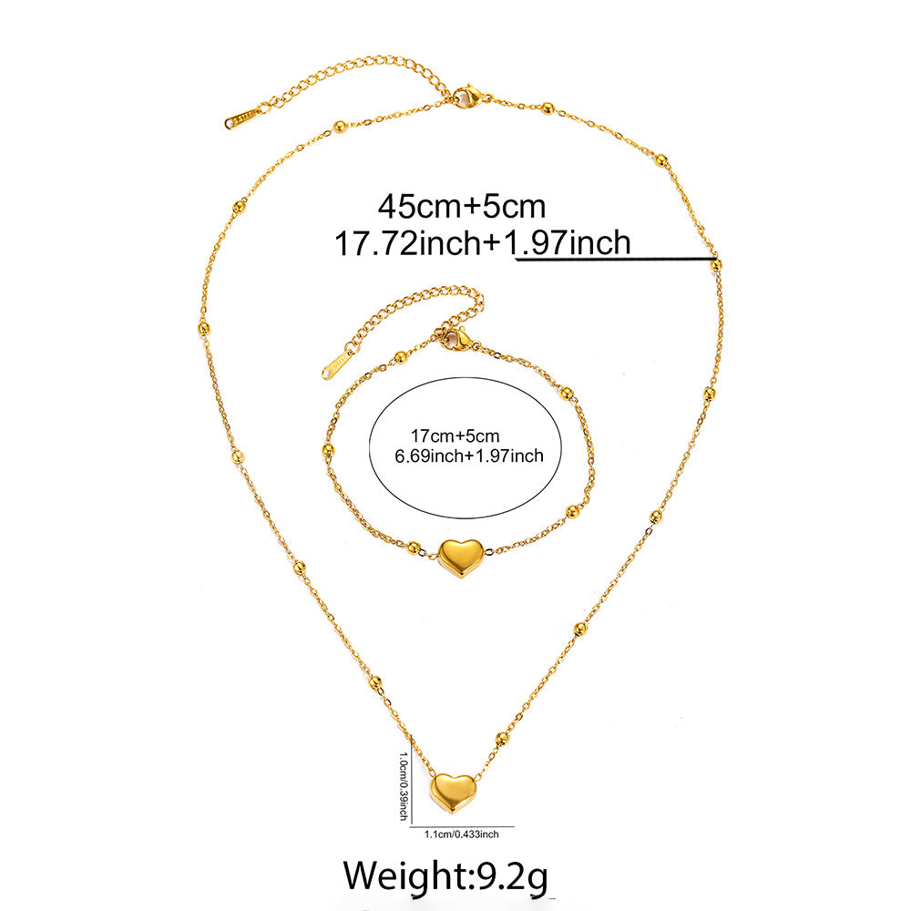 SJWSET01 - Beaded Heart Bracelet & Necklace Stainless Steel