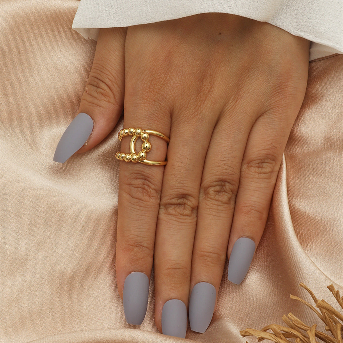 SRNG-21 - Beaded Stackable Stainless Steel Ring - Adjustable