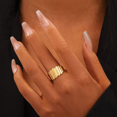 SRNG-22 - Wavy Band Stainless Steel Ring - Adjustable