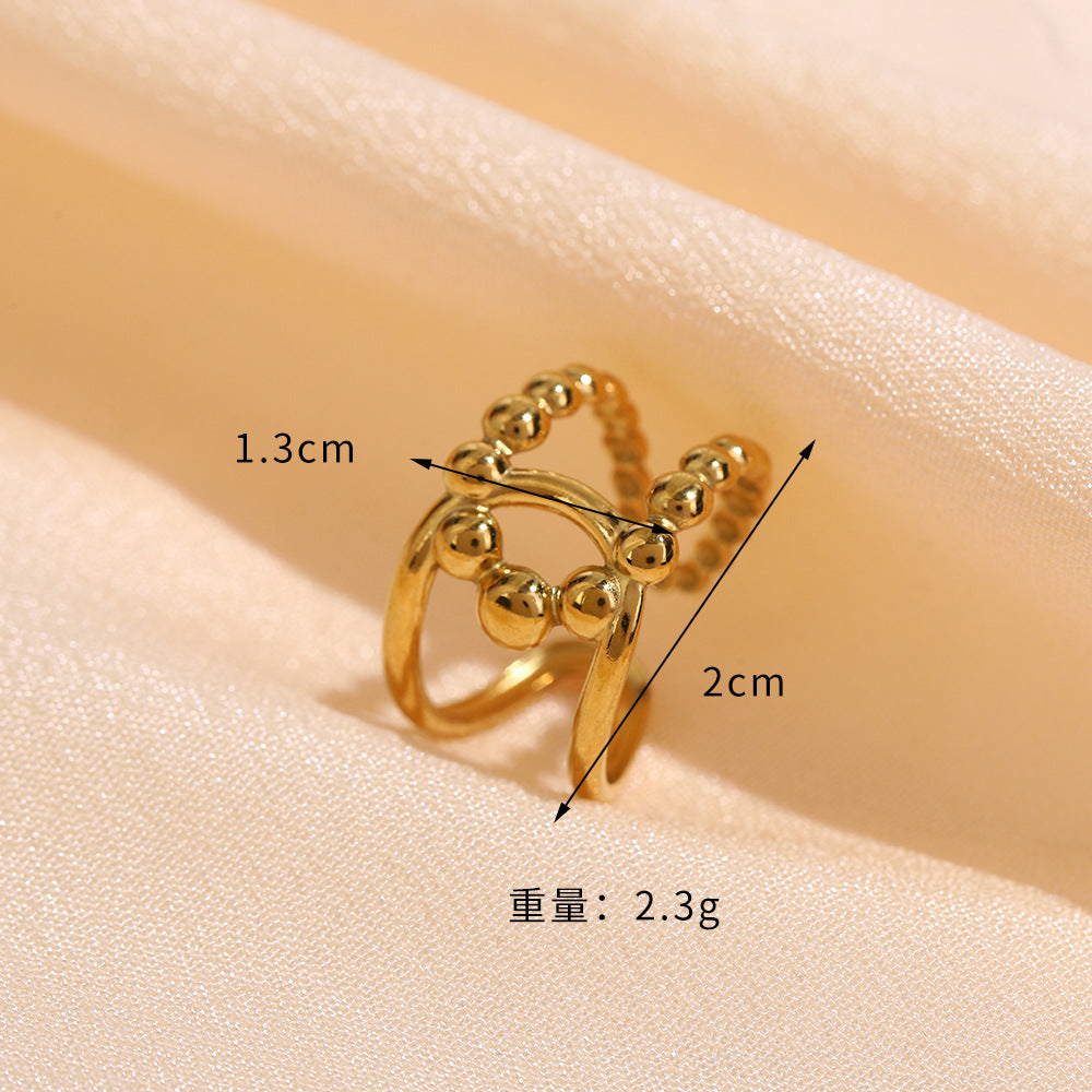 SRNG-21 - Beaded Stackable Stainless Steel Ring - Adjustable