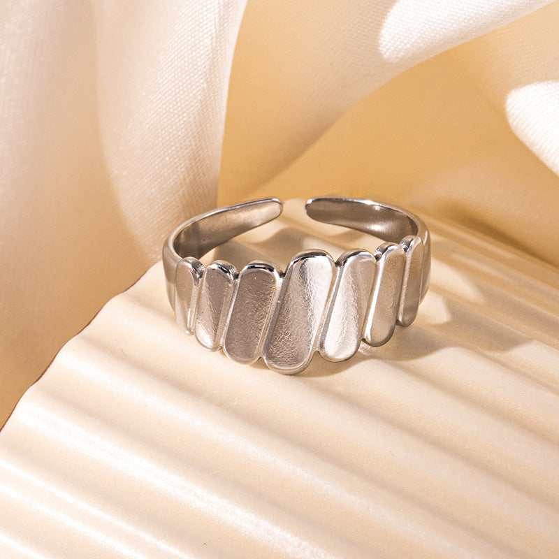 SRNG-22 - Wavy Band Stainless Steel Ring - Adjustable
