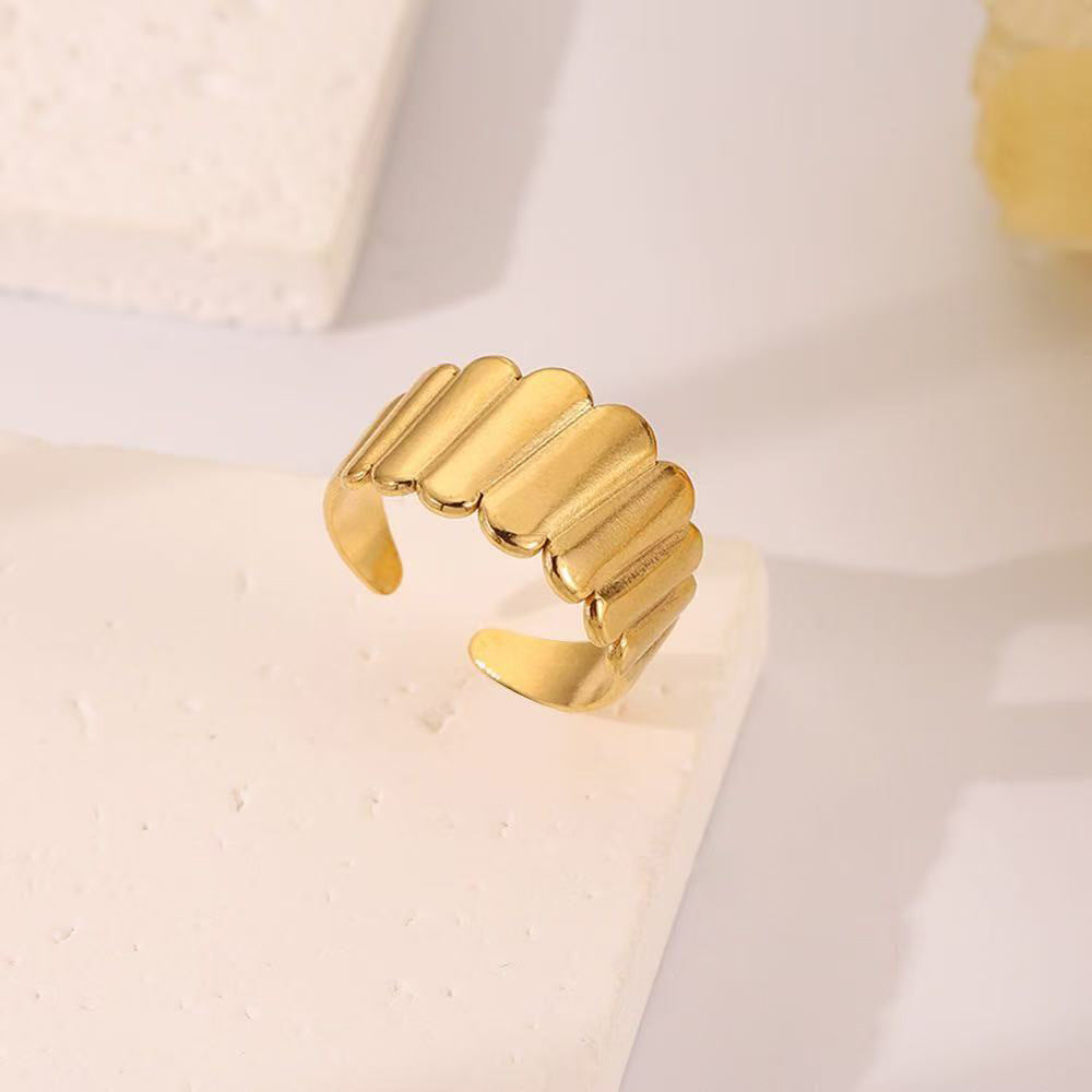 SRNG-22 - Wavy Band Stainless Steel Ring - Adjustable