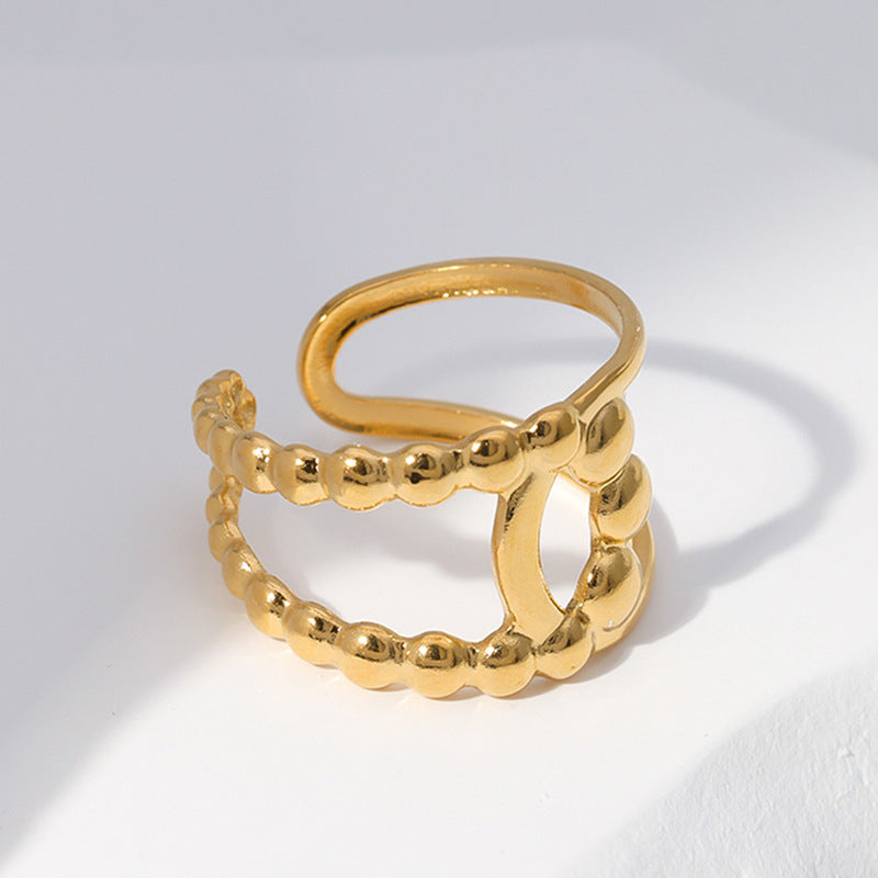 SRNG-21 - Beaded Stackable Stainless Steel Ring - Adjustable