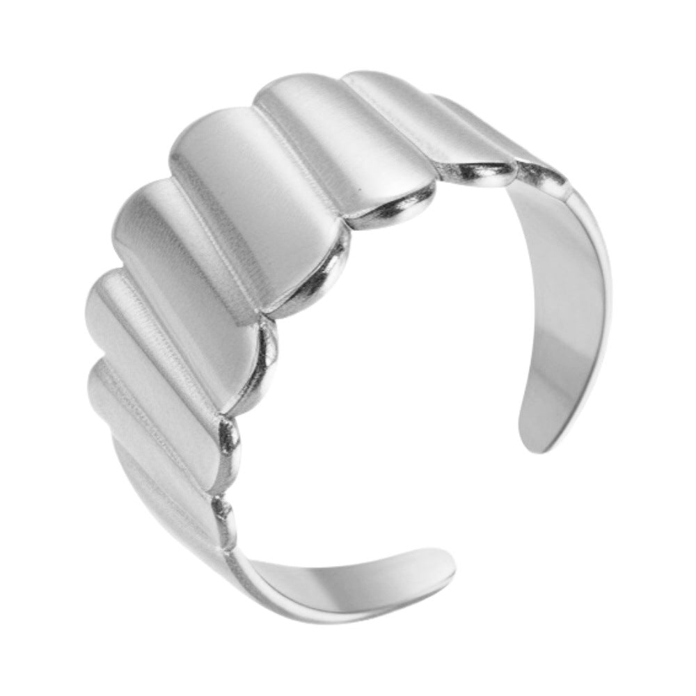 SRNG-22 - Wavy Band Stainless Steel Ring - Adjustable