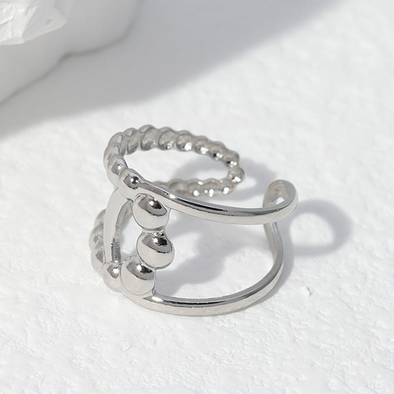 SRNG-21 - Beaded Stackable Stainless Steel Ring - Adjustable