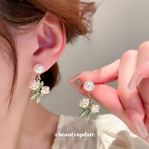 Bell Orchid Flower Leaf Earrings