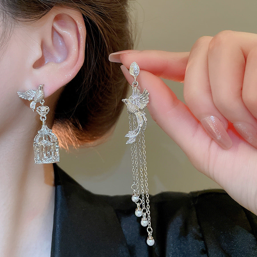 Bird & Cage Dangle Earrings